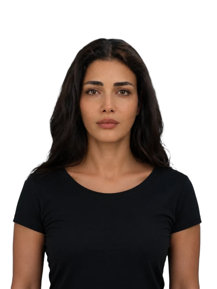 The same woman after the protocol, with sharper cheekbones, a tighter jawline and fuller brows